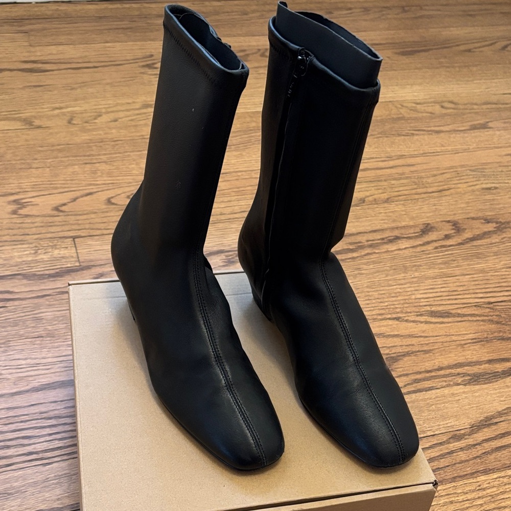 Mango Black Leather Ankle Boots